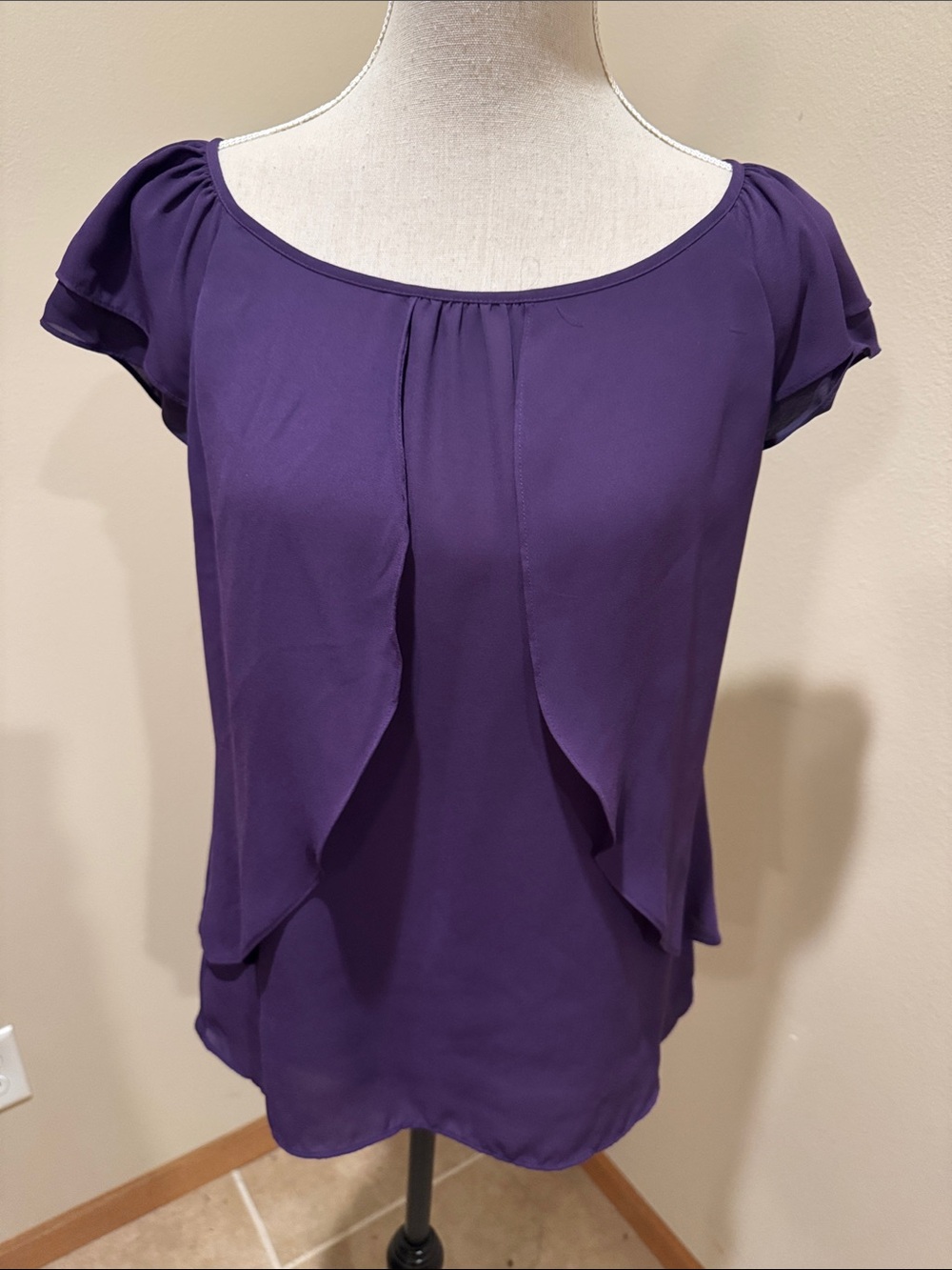 Roz & Ali Deep Purple Flutter Sleeve Blouse